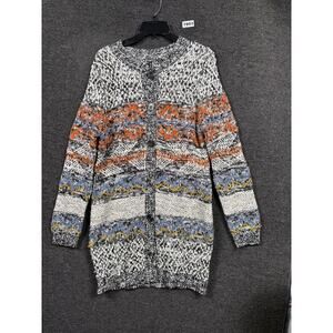Ethyl Knit Cardigan Sweater Womens Size M Multicolor Fair Isle Longline Buttom